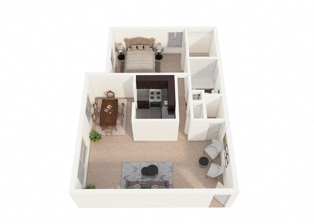 Aspen Hill Apartments - One Bedroom Terrace Floor Plan Picture